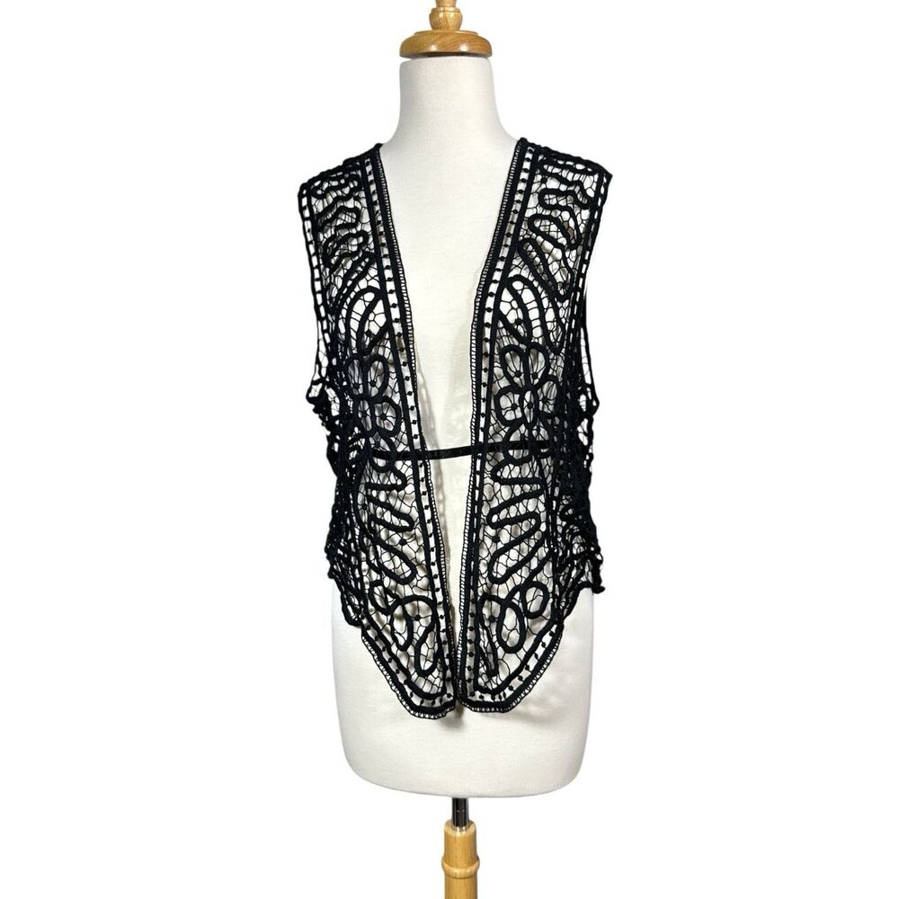Black Crochet Lace Vest Addams Family Halloween Wednesday